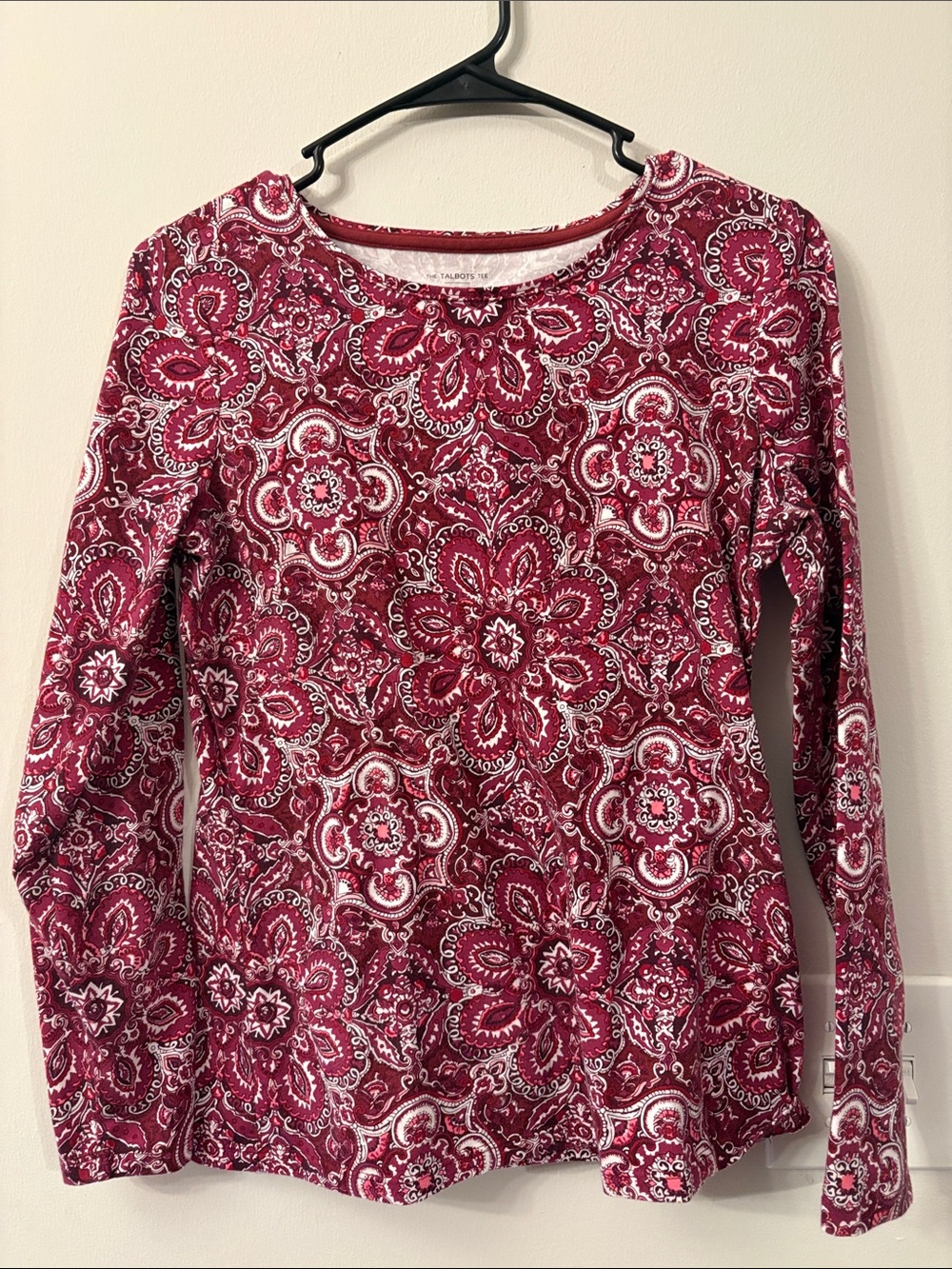 Talbots Women's Long-Sleeve Paisley Floral Top - Burgundy & White
